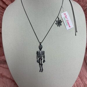 Betsey Johnson Glow in the Dark Halloween Skeleton & Spider Web Pendant Necklace